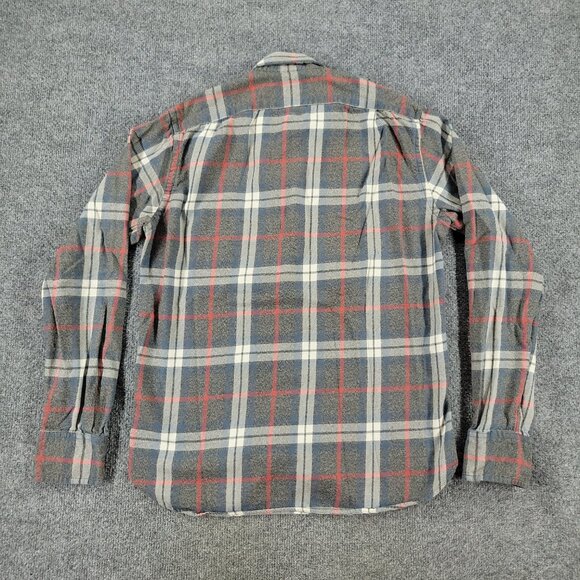 J Crew Button Shirt Men's Small Gray Red Plaid Flannel Long Sleeve Pocket Adult - Picture 9 of 14